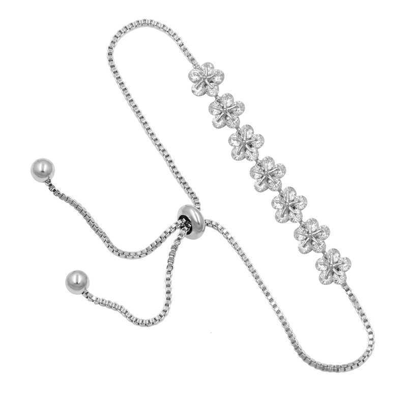 Cubic Zircon Bracelet with Crystal Flower, Adjustable, Sliding, Lady, Bride or Bridesmaid-image-760621660