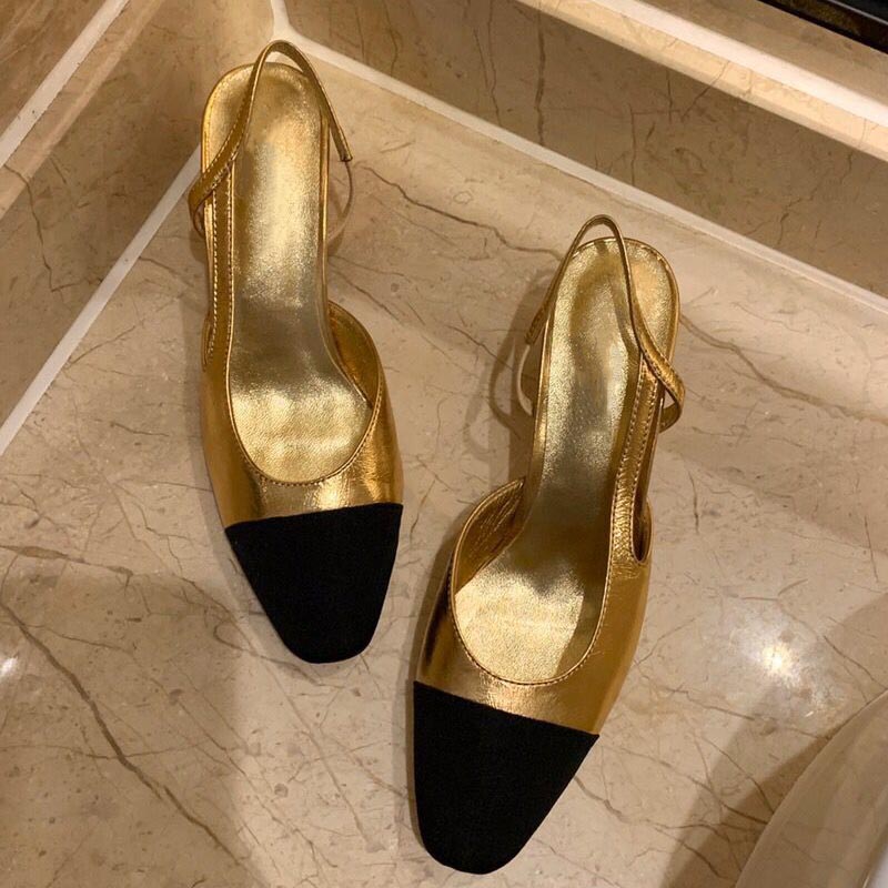 

Golden high heels women's thick sole leather fashion sandals fashion Roman Baotou summer women's shoes women's high heels wedding, Extra shoebox