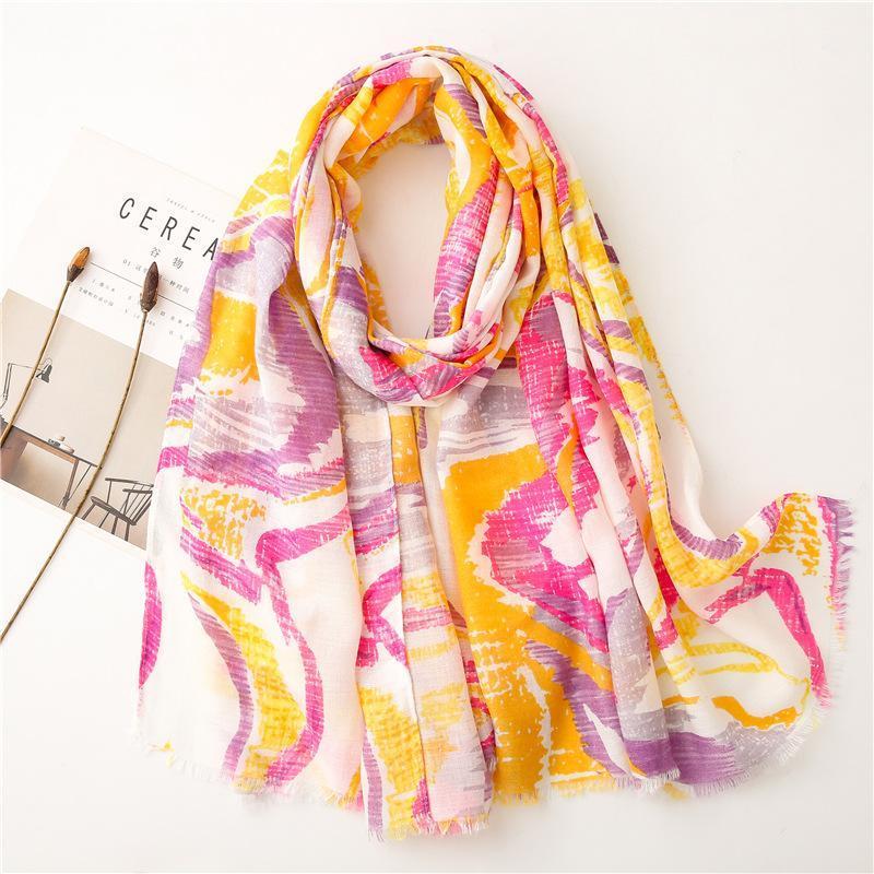 

Scarves 2021 Women Scarf Fashion Graffi Ripple Print Cotton Shawls Lady Thin Light Hijabs Neck Headband Female Foulard Stoles, Blue;gray