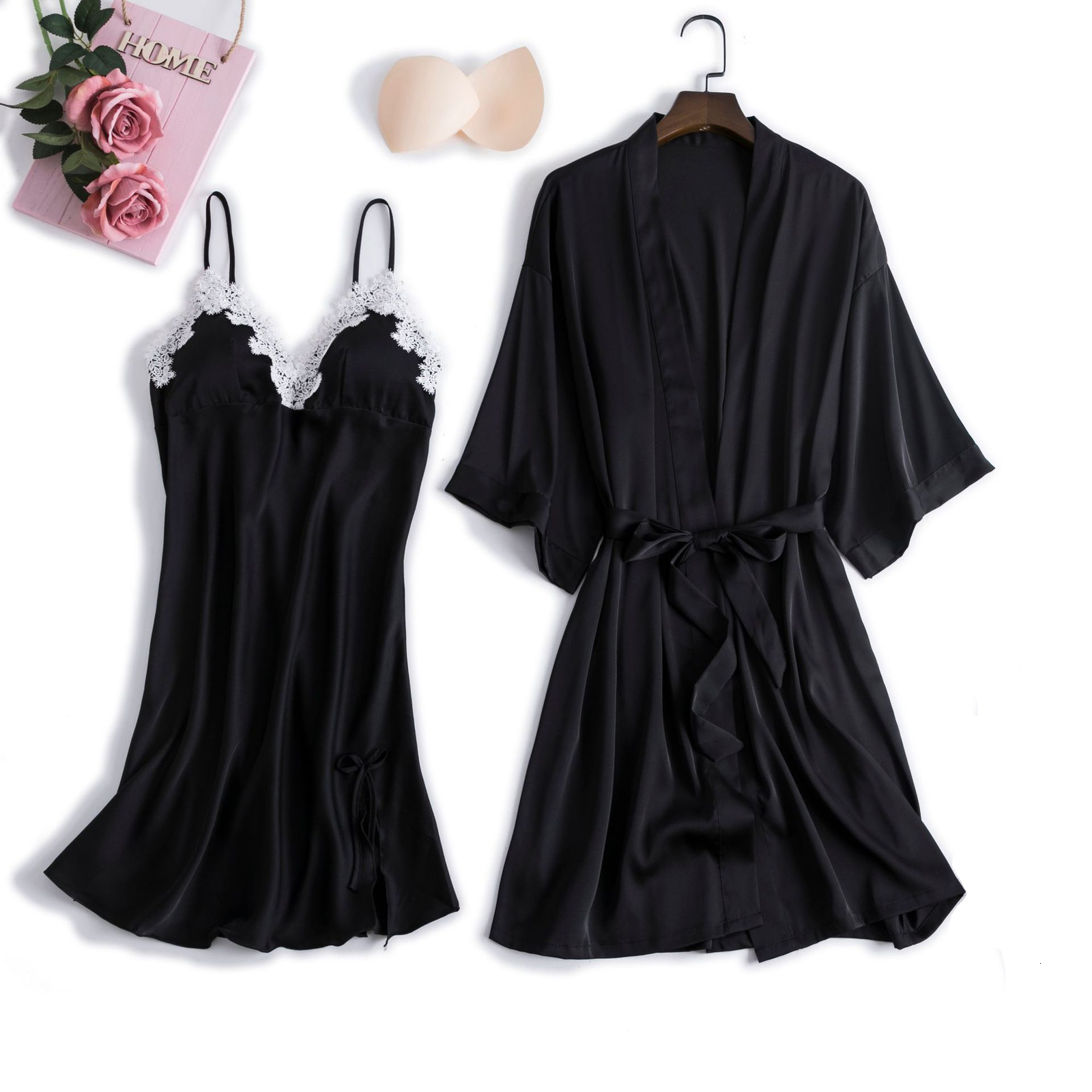 

Sexy 4pc Women V-neck Cami Gloves at Night Wear Fitz 9hwy, Burgundy - pajamas