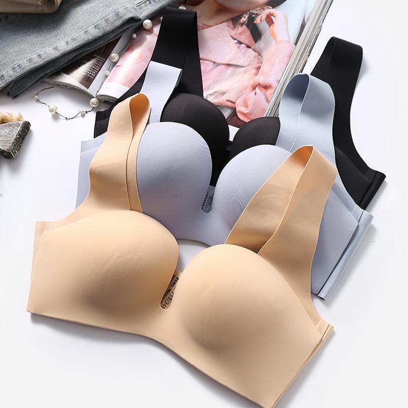 

Bras Seamless For Women Wide Shoulder Strap Wireless Bralette Push Up Bra Underwear Solid Color Lingerie Comfortable, Black bra