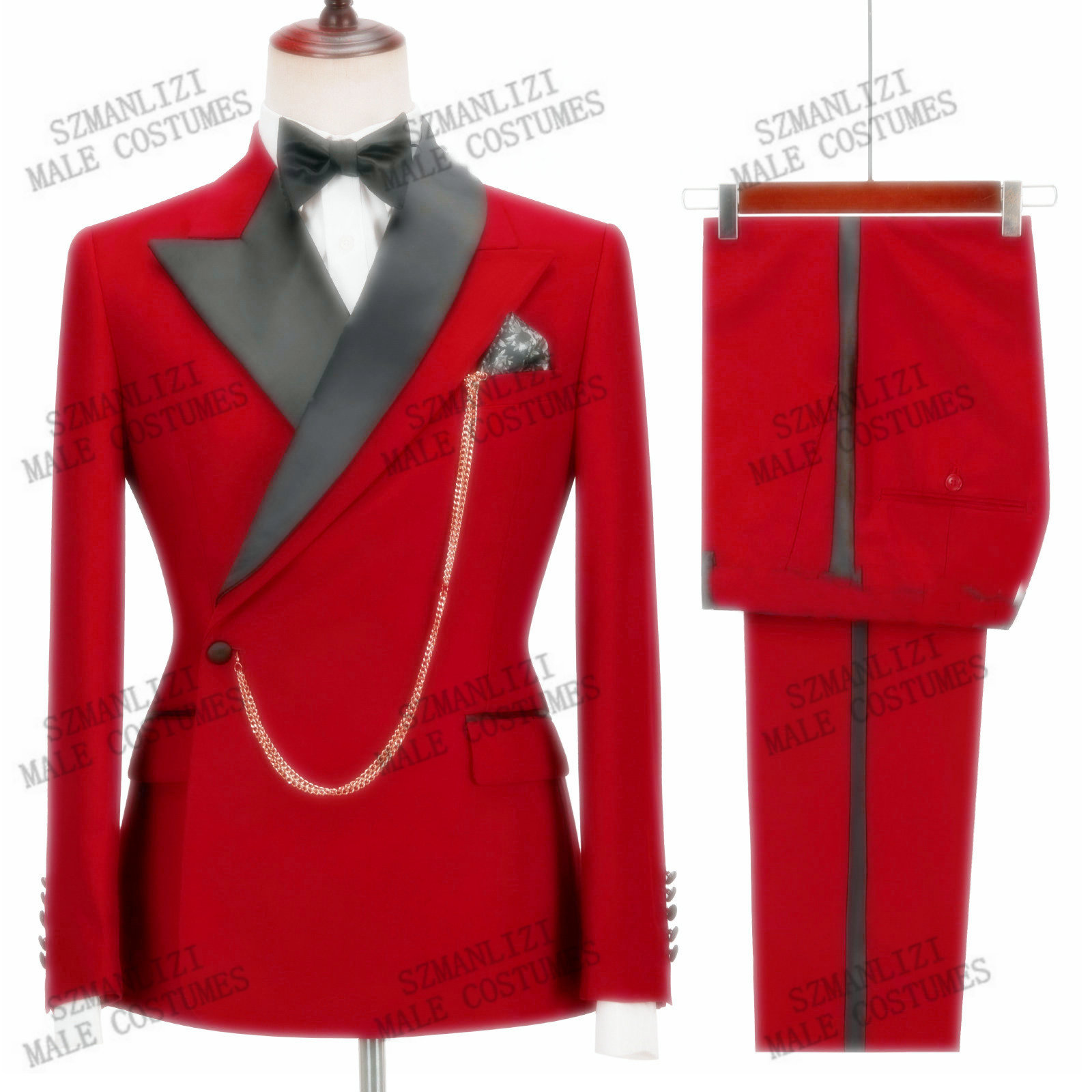 

Costume Homme Red Men Suits Double Breasted Formal Blazer Pants Slim Fit Wedding Male Dress Groom Tuxedos Suit Prom 2 Pieces