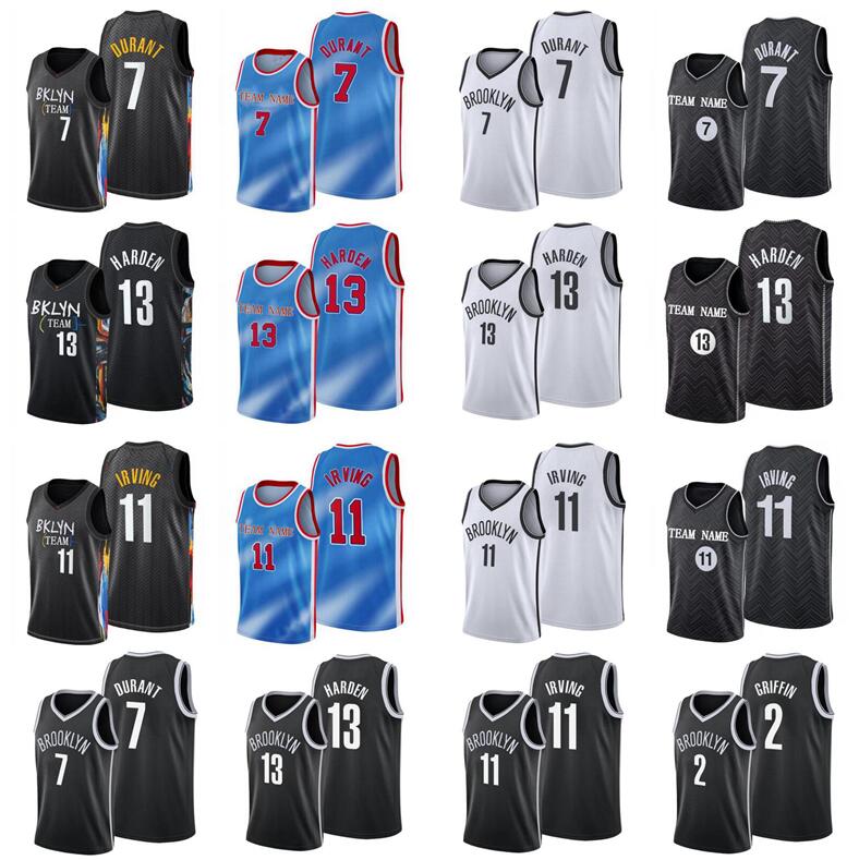 

Men S-2XL Basketball Jerseys 11Kyrie Irving 7Kevin Durant 13James Harden 12Joe Harris 2Blake Griffin white gray City Jersey, Black;red