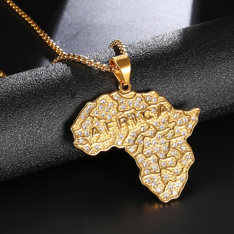 

Pendant Necklaces Africa Map Gold Necklace For Men Women Fashion African Charm Trendy Hip Hop Wholesale Jewelry