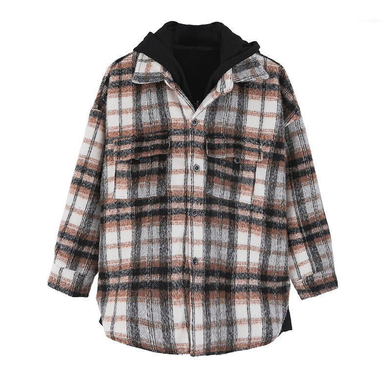 

Men's Down & Parkas High Street Plaid Oversize Hooded Winter Coat Men And Women Fake Two Piece Windbreaker Casual Woolen Jacket Loose Thick, Black