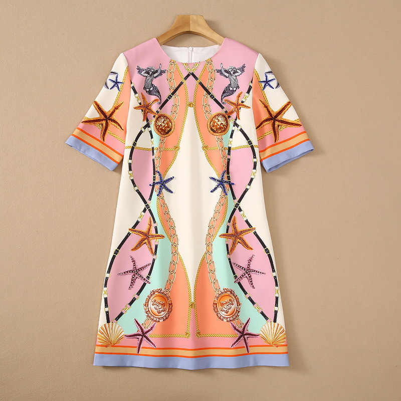 

wholesale Holiday gift sale runway Crew neck Sleeveless Panelled 3D Zipper Dresses in vogue the latest fad Beach vacation Party, Beige