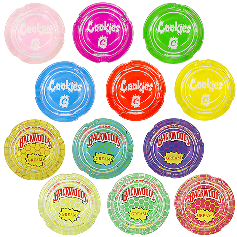

Cookies Backwoods Dab Wax Ashtray Smoking Accessories Ashtrays Clear Glass Jar Ash Tray Tobacco Cigarette Dry Herb Cartoon Circular Round Bi