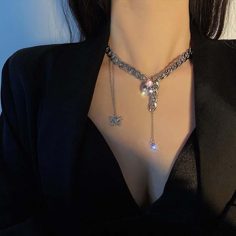 

Pendant Necklaces Exaggerated Personality For Women Butterfly Necklace Clavicle Chain Ins Cold Wind Design Trend