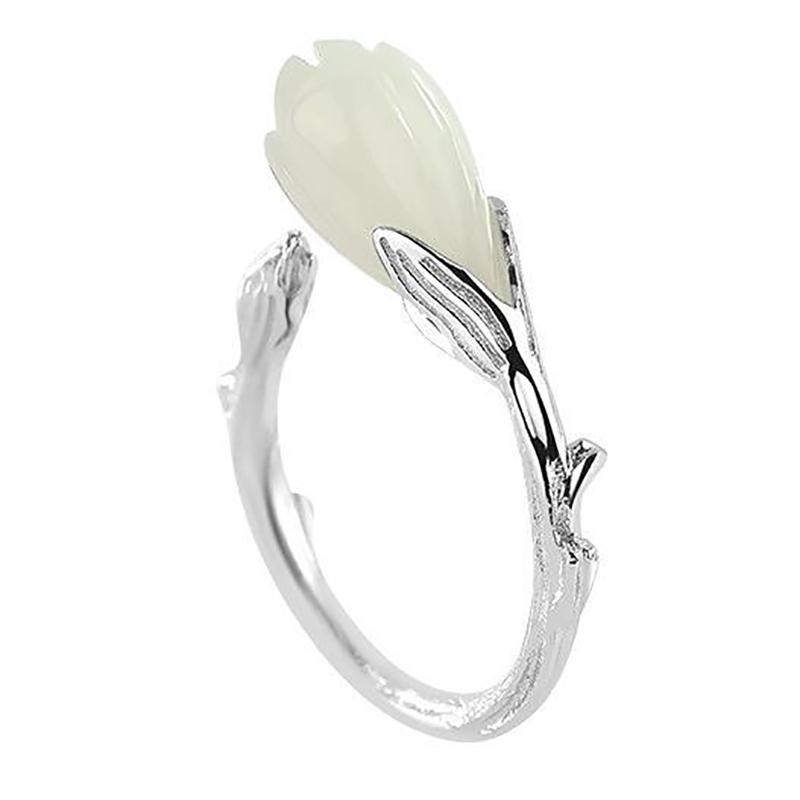 Cluster Rings Silver Original Inlaid Natural Hetian White Jade Orchid Temperament Chinese Retro Niche Design Women Opening Adjustable Ring-image-711552418