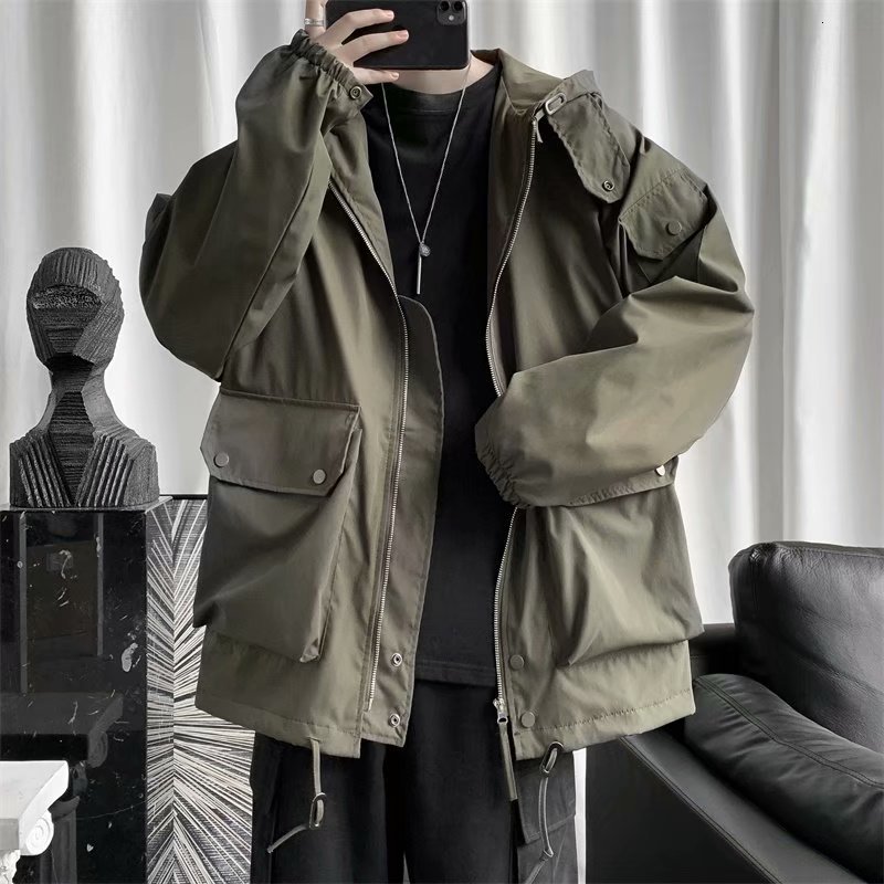 

2021 New Bomber Men Jacket Fashions Pockets with Cardigan Zipper Casual Jackets for Streetwear Men' Clothes Jxjt, Green