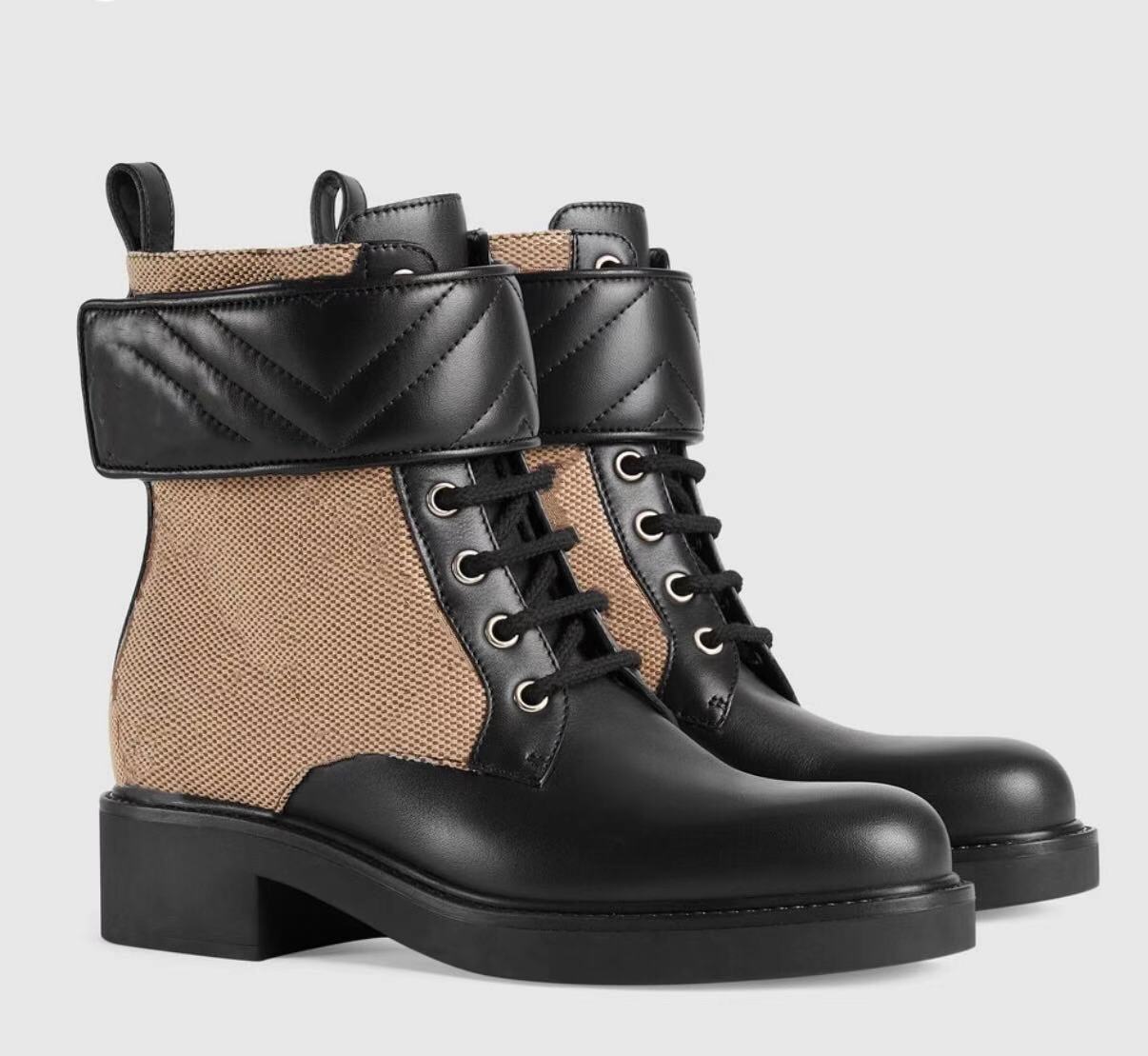 

Women Double G Ankle Boots With Beige Ebony Canvas And Black Leather 678984 Classic Designer Martin Desert Boot Ladies Winter Fashion Platform Shoes, Extra shipping cost(not for sale)