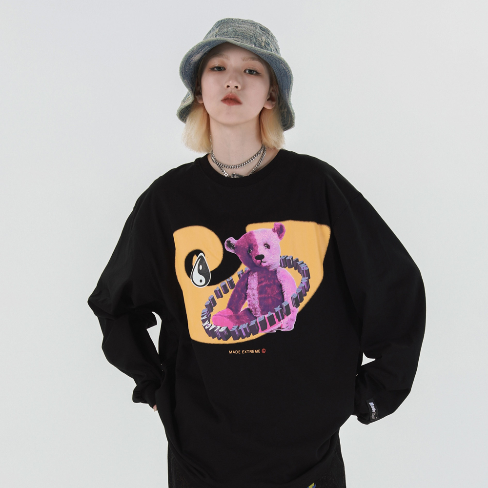 

2021 New Long Sleeve Harajuku Clothes Anime Graphic Tees Women Cartoon Kawaii Shirts Oversized Streetwear Fall Fashion Clothing Le7d, Black