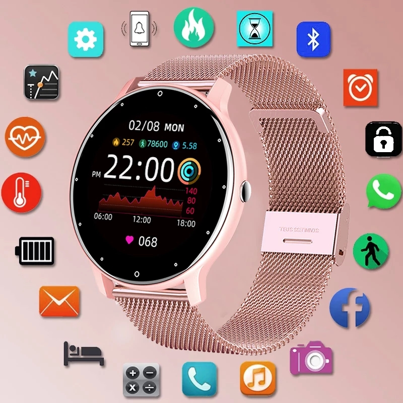 

2021 New Smart watch Ladies Full touch Screen Sports Fitness watch IP67 waterproof Bluetooth For Android iOS Smart watch Femaleg, Black