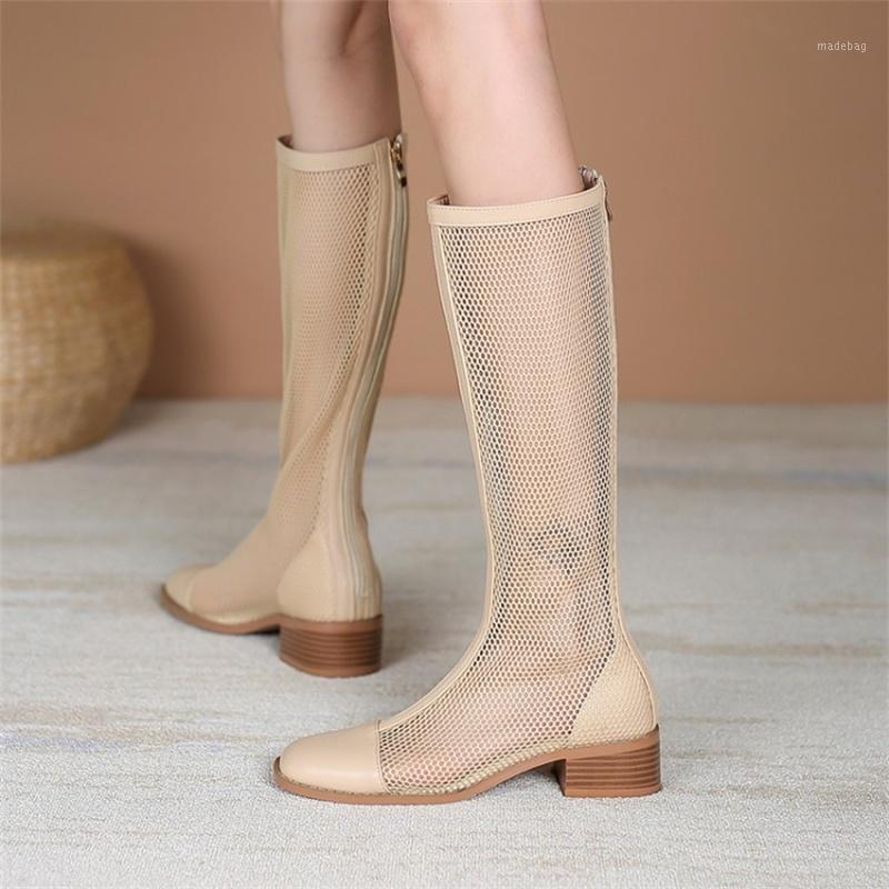 

Boots Summer Mid Heel High Tube Sandals Women's Small Large 40-43 Return No More Than Knee Long Net, Black