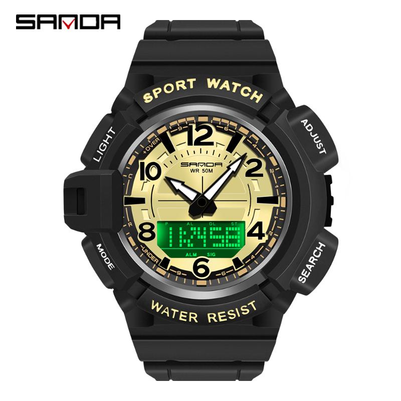 

Wristwatches SANDA Outdoor 5ATWaterproof Men's Watch LED Sports Military Wristatches Fashion Casual Dual Display Clock Relogio Masculino Gif, Blue