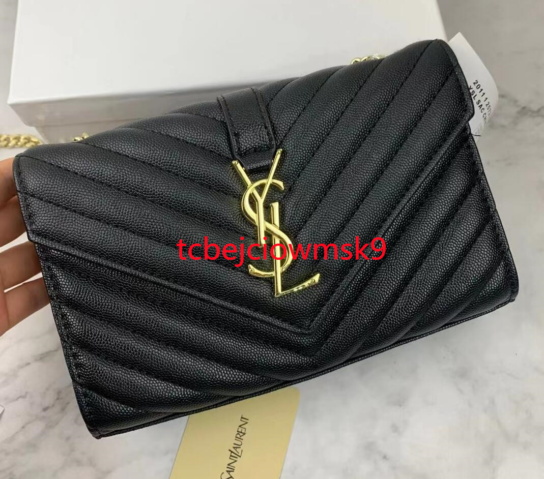 

12 yslsell women high quality leather handbag chain bag Envelope Shoulder Bags Messenger Dinner bag tote Shopping bag, Black;brown