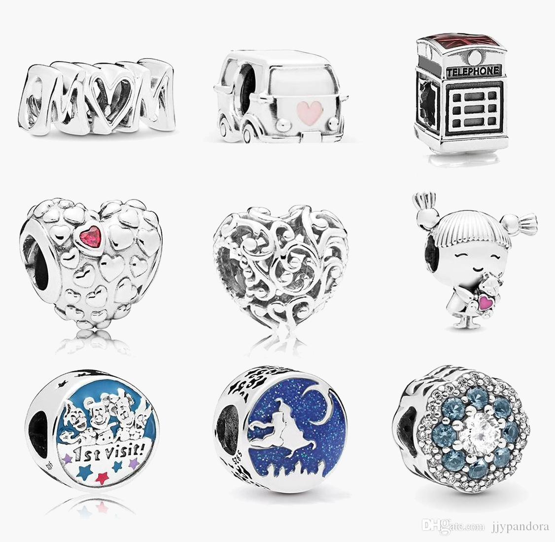 

Womens 925 Sterling Silver Charms Fit Pandora Bracelet Style Top Quality Blue style Love Heart Bead Blue Turquoise Crystal Lady DIY Beads Wi, Black