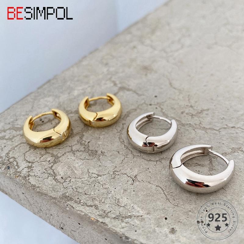 

Hoop & Huggie Besimpol Real 925 Sterling Silver Earrings Vintage Casual Geometric Simple Arc For Women Luxury Fine Jewelry Gifts