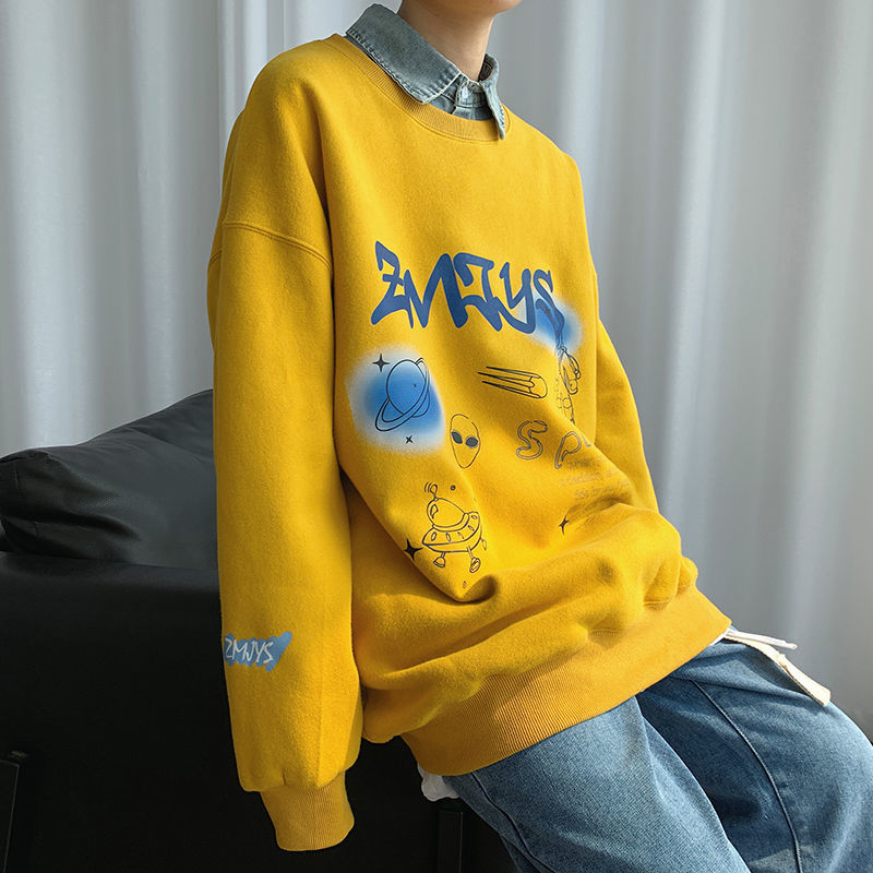 

2021 New Men's Long Sleeve Printed Coats Round Neck Loose Hoodies Cotton Clothes Pullover Casual Sweatshirts Large Size -5xl Y1n0, Wy2020 white
