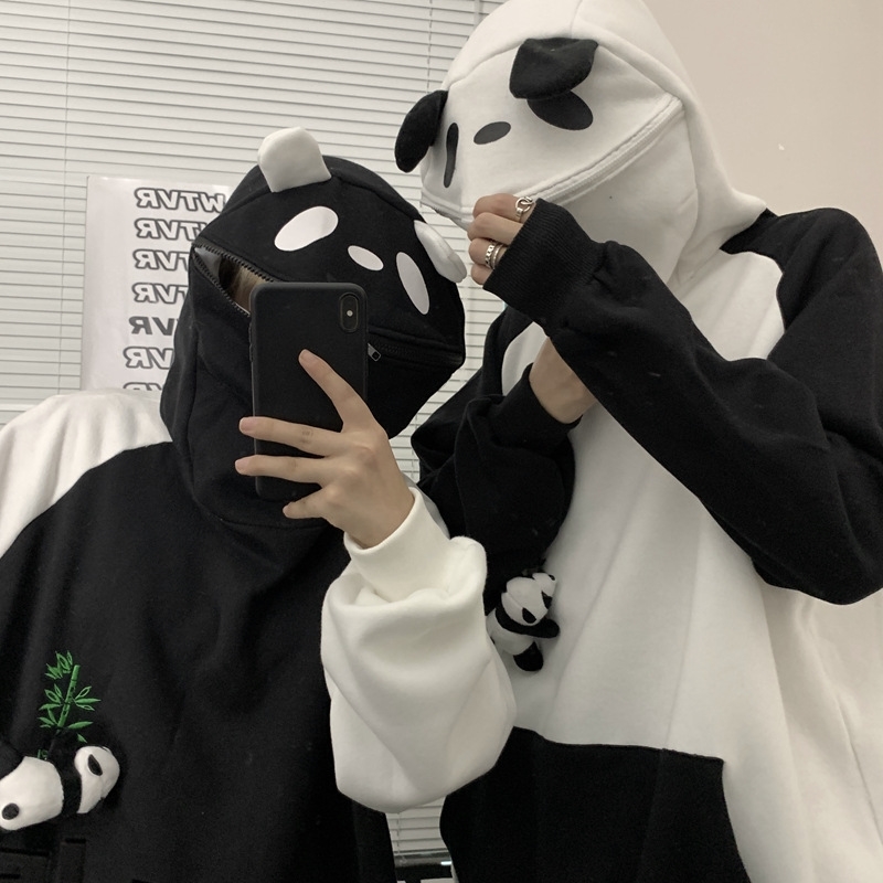 

Autumn and winter 2020 South Korea ins Harajuku Cartoon Bear head design embroidery printing Plush hooded sweater with doll, Black