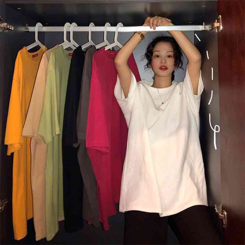 

oversize Tee Shirt 7 Solid Color Basic T-shirt Casual Harajuku Summer long Tops Korean Hipster White T Shirt 210722, Xian833fen