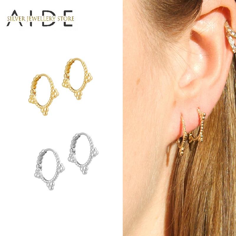 

Hoop & Huggie AIDE 925 Sterling Silver Small Beads Stacked Earrings For Women Exquisite INS Glossy Pierced Earings Fine Jewelry Kolczyki