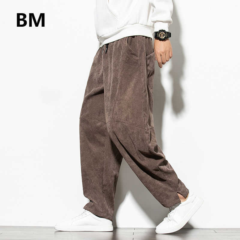 

2020 Plus Size Corduroy Casual Pants Men Clothing Harajuku Loose Trousers Retro Harem Pants Chinese Style Fashion Clothes Male X0615, Gray
