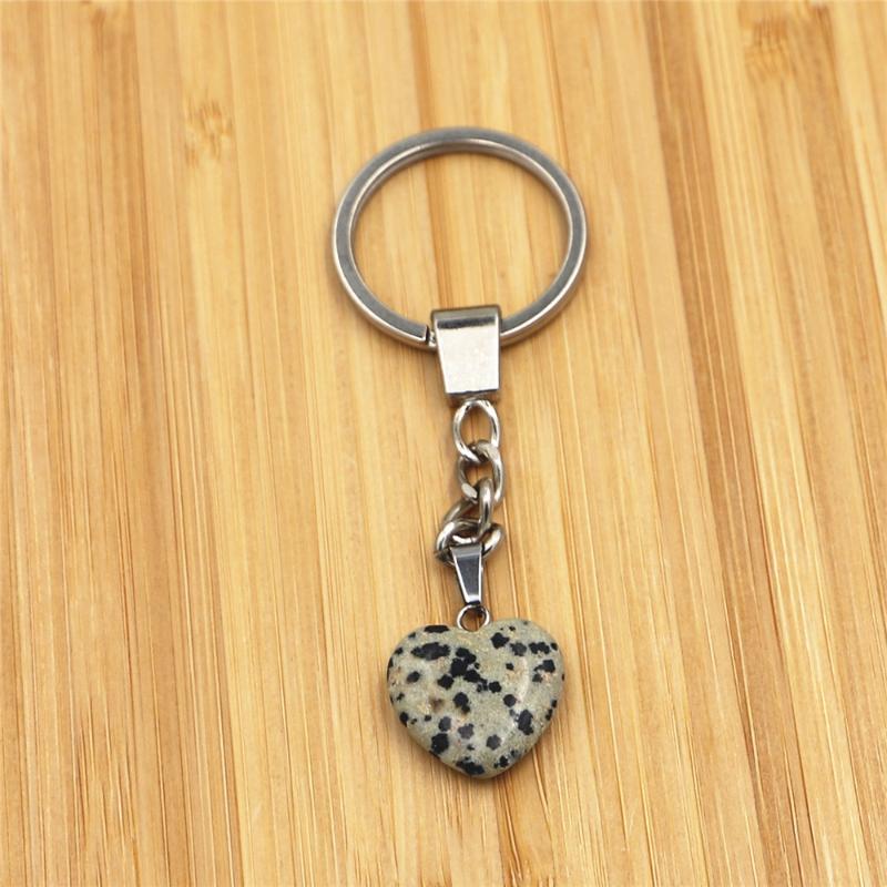 

Keychains Natural Stone Keychain Spotted Agates Chakra Healing Crystal Heart Pendant Stainless Steel Key Ring Charms