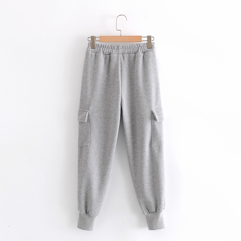 

2021 New Winter Veet Pant Elastic Waist Thick Fleece Warm Trousers Female Grey Black 37oy