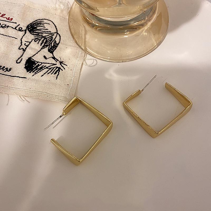 

Hoop & Huggie Origin Summer Minimalist Gold Geometrical Metal Earrings For Women Irregular Open Square Jewelry Accessories