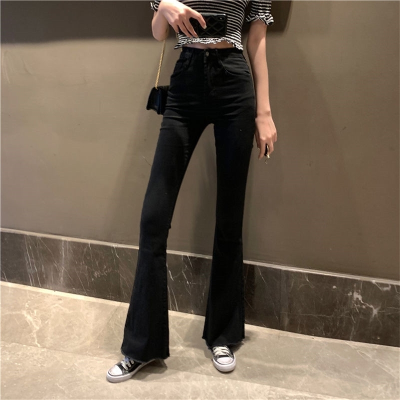 

Mom Black High Waist Flare Jeans Boyfriend Bell Bottom Denim Skinny Woman' Female Wide Leg Vintage Plus Size XL 210629, Blacke