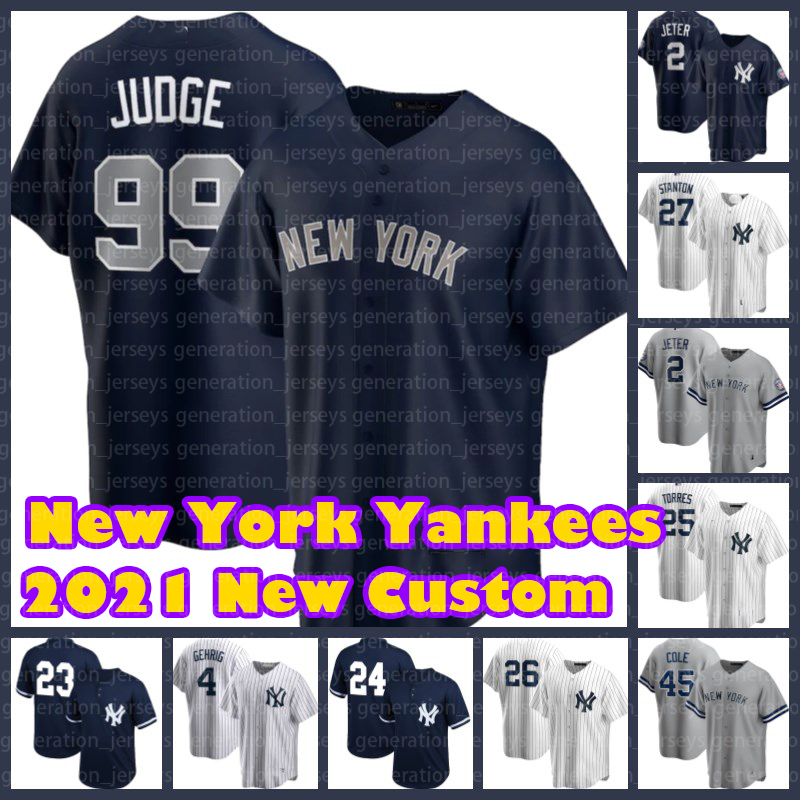 

New York Yankees Jerseys 99 Aaron Judge 2 Derek Jeter 45 Gerrit Cole 27 Giancarlo Stanton 25 Gleyber Torres Gary Sanchez Baseball Men, Blue;black
