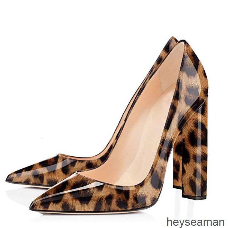 

Sandals Women's large classic pointed thick high heels Sexy Leopard Print patent leather banquet shoes SJ77, 2# shoe box