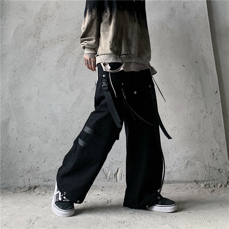 

2021 New Hip Hop Wide Leg Men's Fashion Retro Black Casual Cargo Men Streetwear Loose Korean Straight Pants Mens Trousers Vcz5