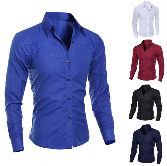 

Luxury Mens Slim Fit Shirt Long Sleeve Dress Shirts Casual Formal Business Shirts Solid Brand Clothing camisa social masculina -4XL, Blue