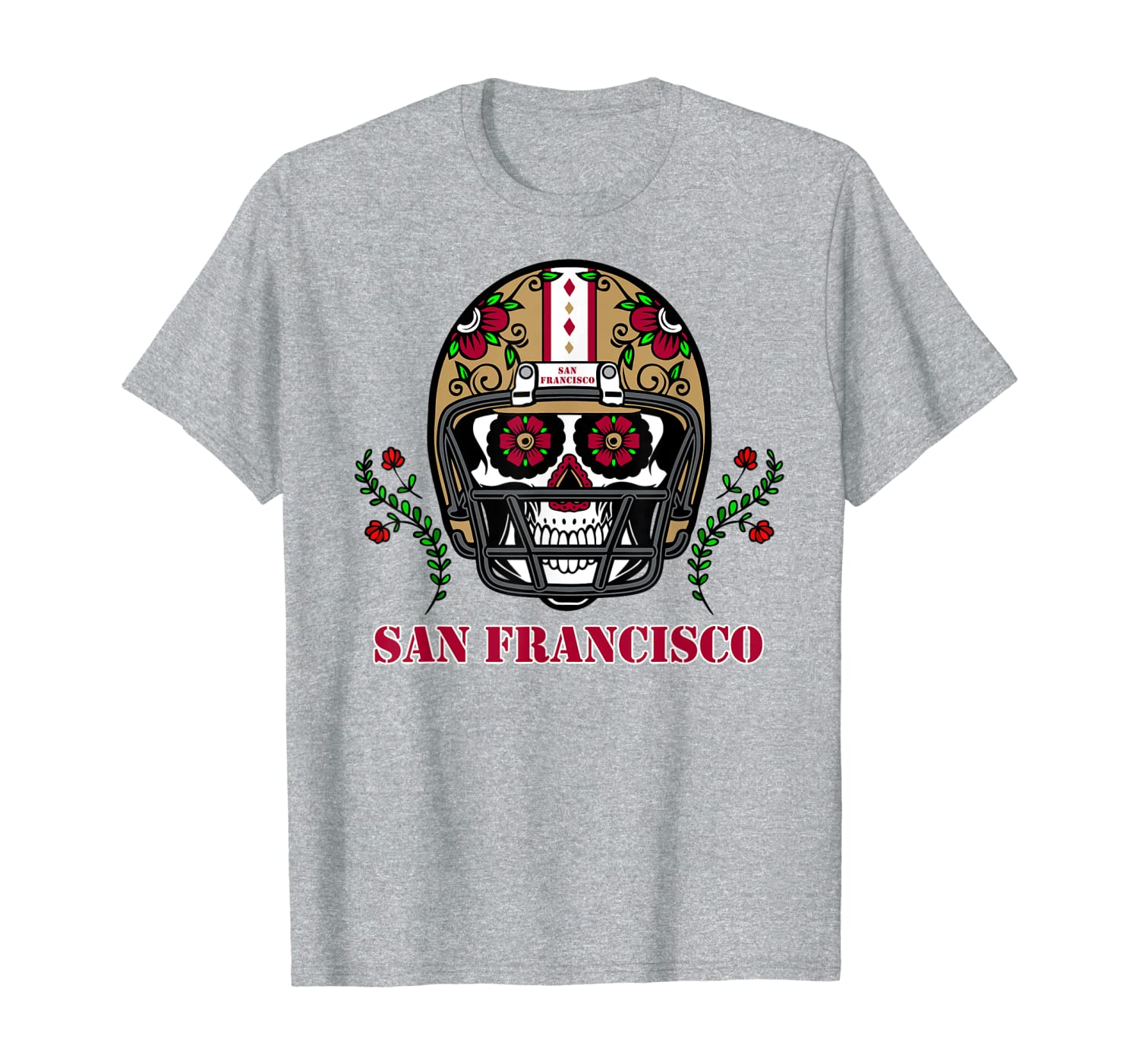 

San Francisco Football Helmet Sugar Skull Day Of The Dead T-Shirt, White;black
