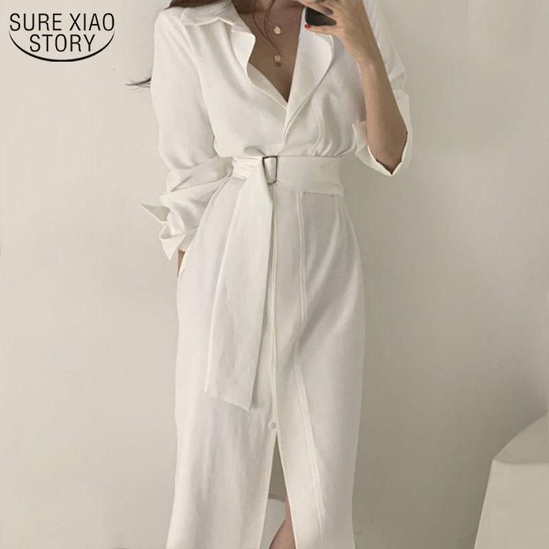 

Casual Dresses Vintage Shirts Dress For Women Autumn Solid Button Party 2022 Clothing Female Long With Belt Vestidos 13889, Black;gray