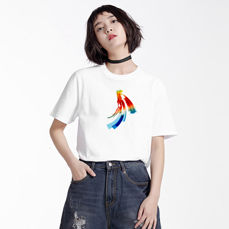 

2021 New Geometric Abstract Graphic Printing White Preppy-style Loose The-neck Short Sleeve Tops Summer Schoolgirl Streetwear Kobj