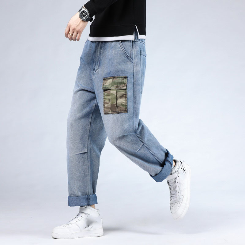 

2021 Blue Punk Cargo Skateboard New Casual Men's Baggy Hip Hop Jeans Plus Size 30-46 with Multi Pockets S9c5, 2808 2