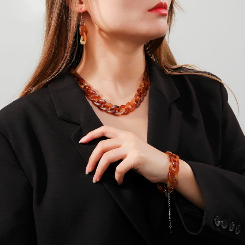 

Earrings & Necklace EUEAVAN Fashion Acrylic Jewelry Sets Bracelet For Women Statement Gothic Neck Choker Party Gifts 2022, Silver