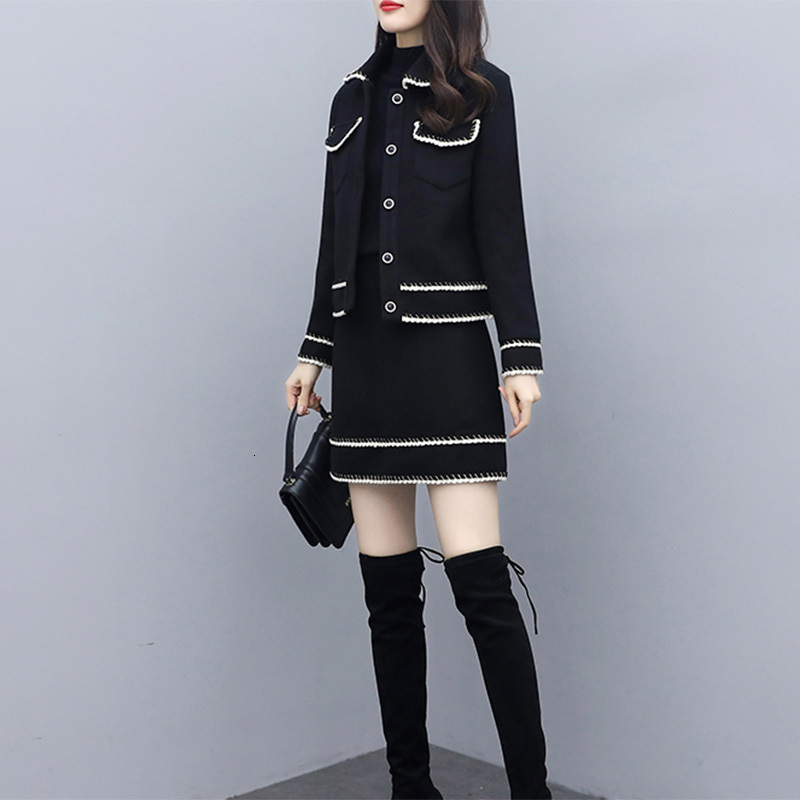 

Winter Fall for Women of High Quality Wool Jacquard Office Suit Jacket Top and Pencli Mini Skirt Two Pieces Assembly More Size S-4xl 2otf, Black