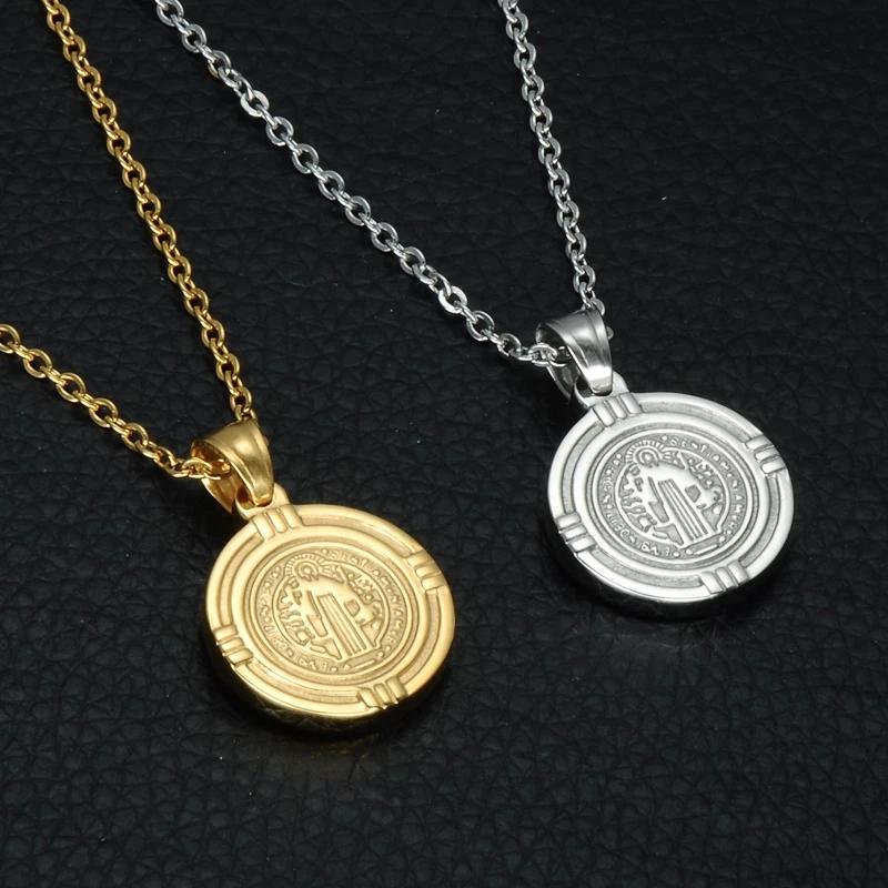 

Pendant Necklaces Catholic San Benito Medal Necklace Stainless Steel Jesus Exorcism Cross Medallas For Women Men