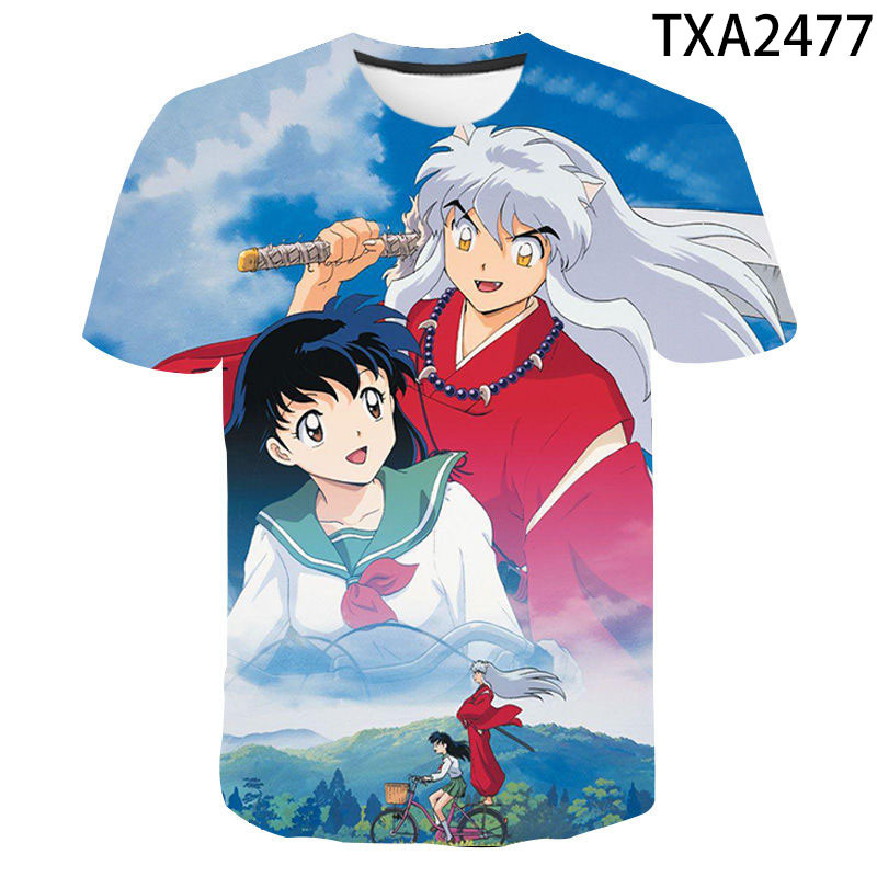 

2020 New Summer Men Women Children Fashion Anime Inuyasha 3D Print T Shirt Short Sleeved Harajuku Tops Boy Girl Kids Cool Tee L0223, White;black