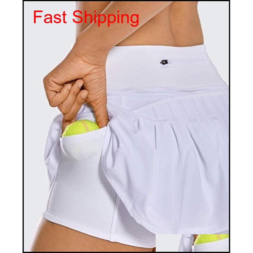 

Tennis Skirt Lu Yoga Running Sports Golf Skirt Mid-waist Pleated Skirt Back Waist Pocket Zipper Gym Clothe jllenn yyysports, White;red
