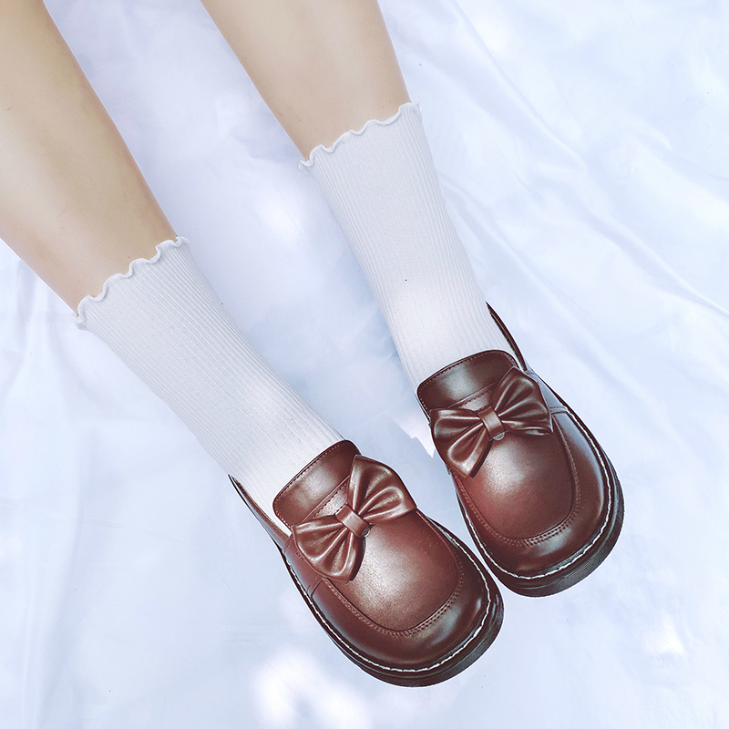 

Apartments Lolita Jk Black Shoes/brown Bowknot Simple Teenage Girls Shoes Feminine Kawaii Uniform Anime Cosplay Goth I1hv, Black double bowknot