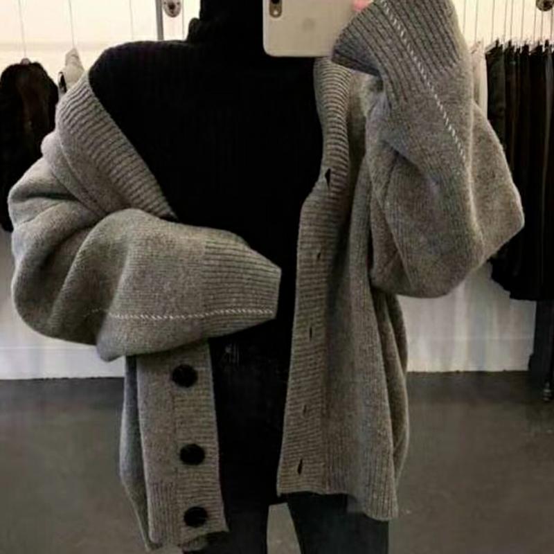 

Women's Knits & Tees 2022 Autumn Knitted Cardigan Fashion Korean Loose Sweater Solid Button Casual Women Jackets For Student 17313, White