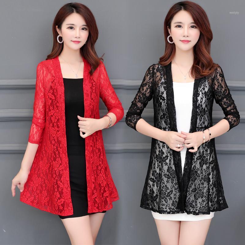 

Women's Jackets Long Sleeve Red Lace Floral Summer Fashion Ladies V Neck Girls Harajuku Korean Slim Coats