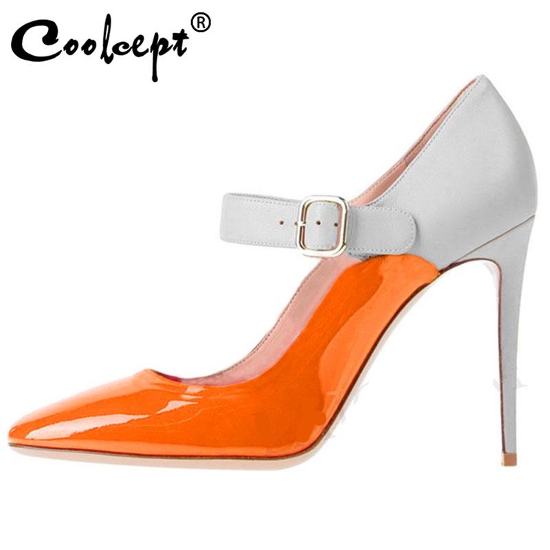 

Coolcept Plus Size 35-47 Women Pumps Fashion Mixed Color Designer High Heel Shoes Women Spring Brand Buckle Pointed Toe Footwear, Black