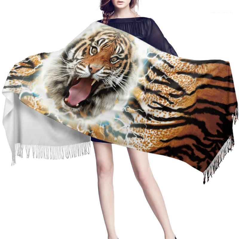 

Scarves Women Cashmere Scarf Autumn Winter Hijab Wrap Animal Tiger Skin Texture Printed Shawls Headband Summer Ladies
