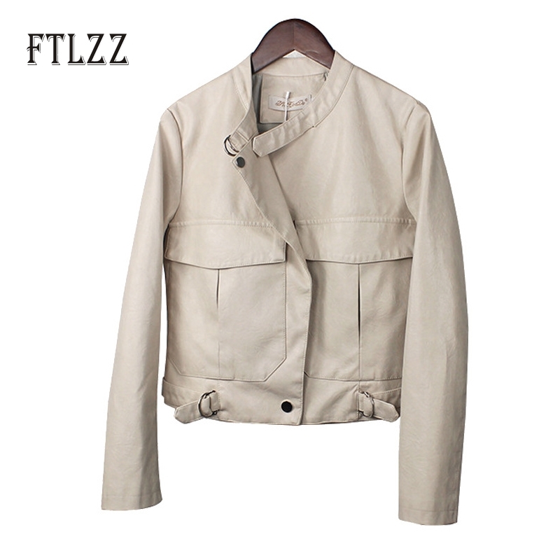 

Beige Leather Jacket Women Autumn Slim Single Breasted Short Coats Ladies Bomber s Female Biker Moto Pvc 210602